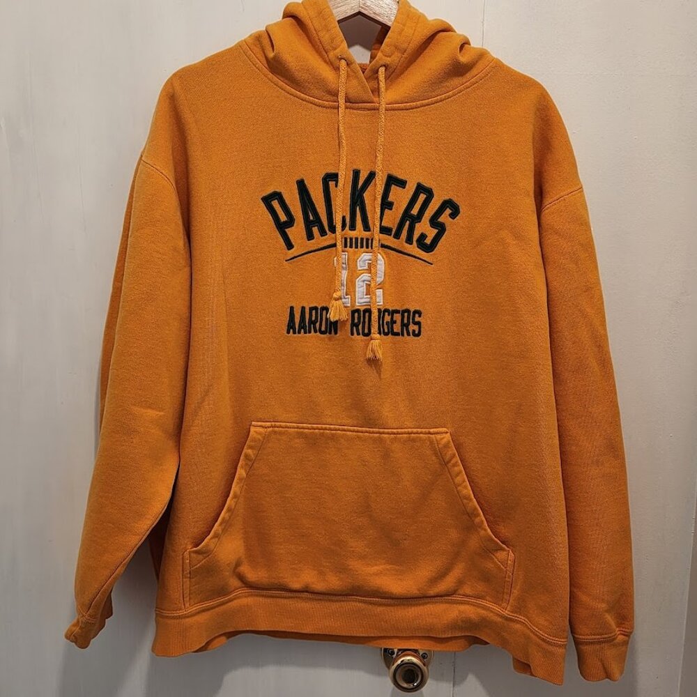 Green‎ Bay Packers 12 Aaron Rodgers Reebok Yellow Hoodie Size XL